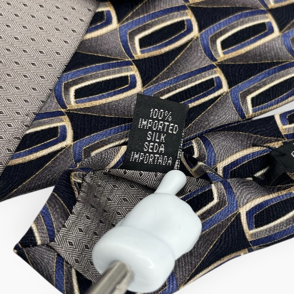 Vintage Albert Nipon Silk Neck Tie Blue Gray Geometric 59.5in Abstract - Picture 6 of 8